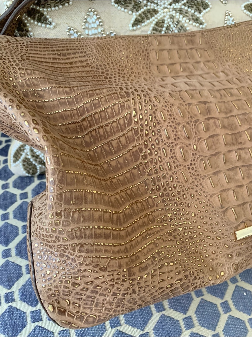 Brahmin Brown Croc-Embossed Shoulder Bag Gold accents - Picture 10 of 13